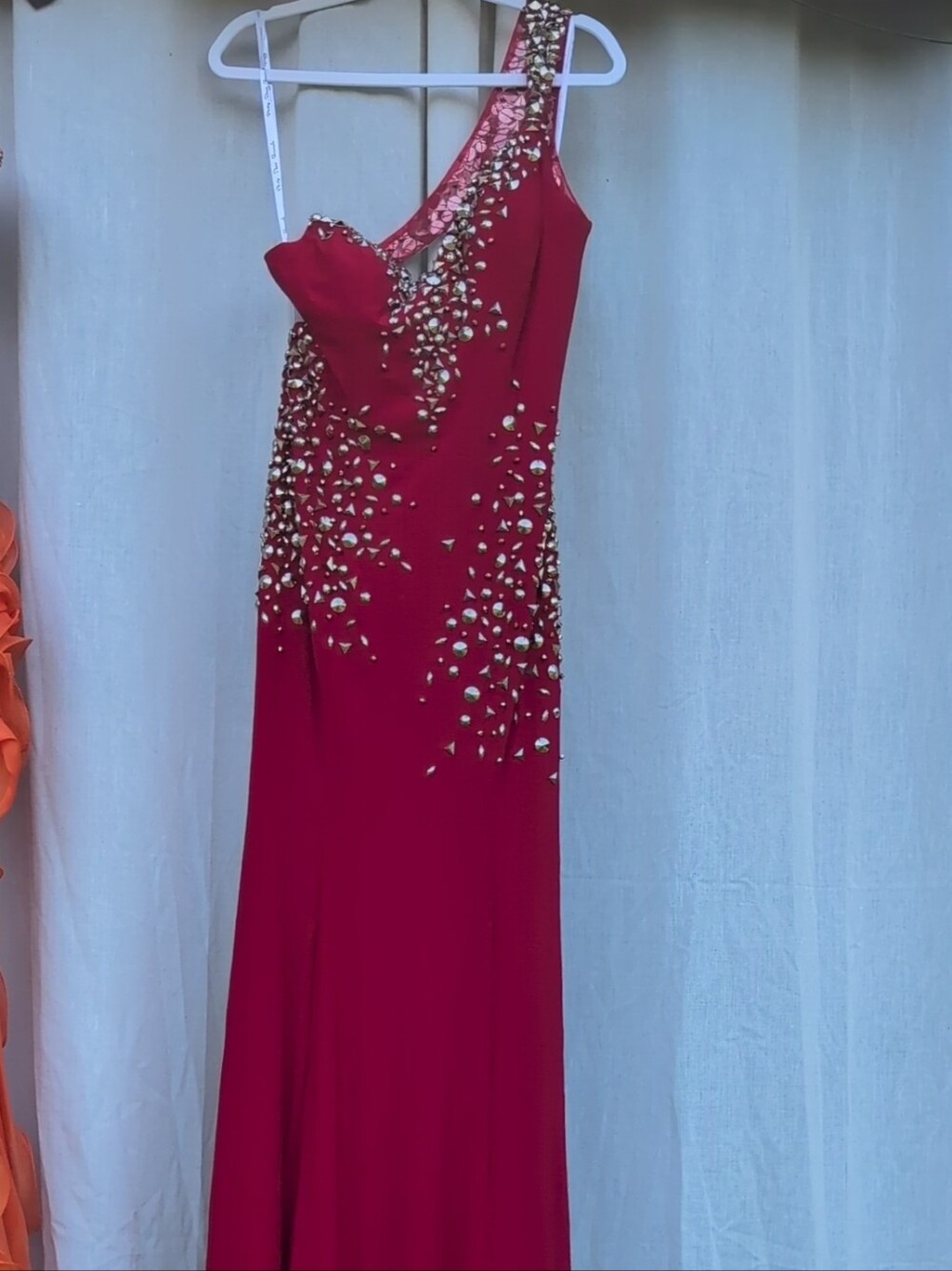 Party Time Formals 6514 - One-Shoulder Red Gown with Embellishments